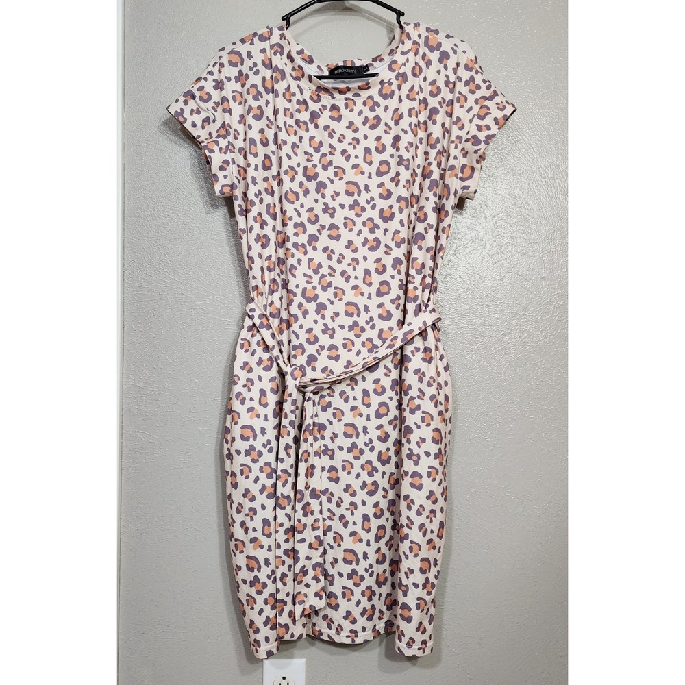 Merokeety Boutique Tie Front Leopard Print Midi Dress Size‎ Large